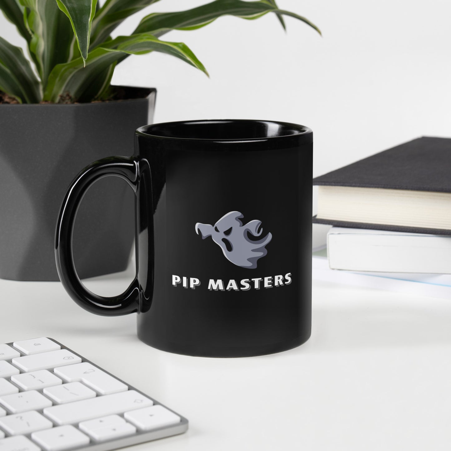 Pip Masters Ghost Text Logo Black Glossy Mug