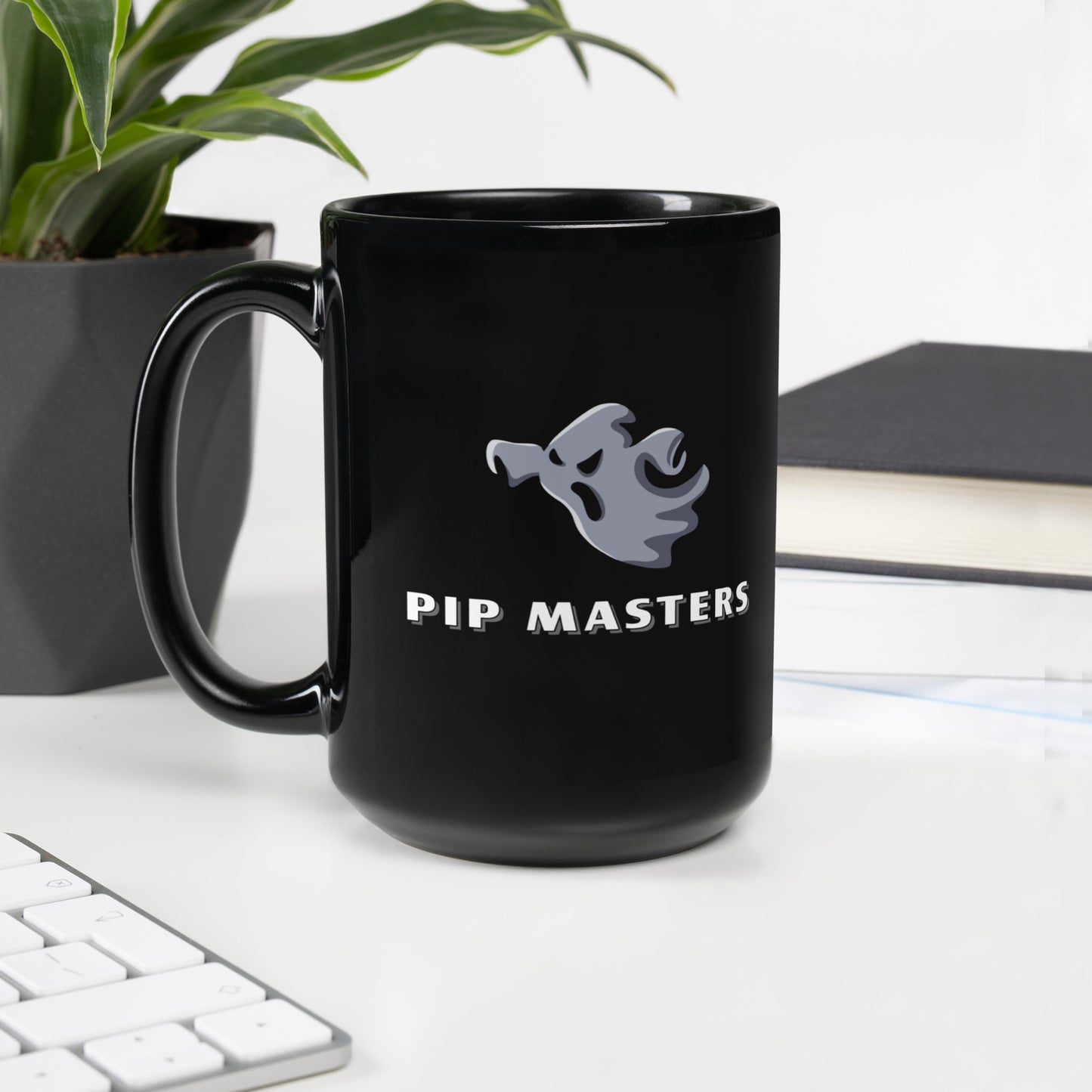 Pip Masters Ghost Text Logo Black Glossy Mug