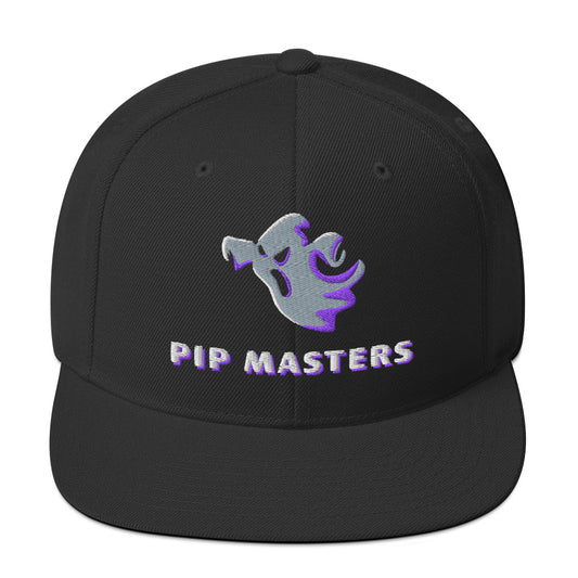 Pip Masters Ghost Embroidered Logo Text Snapback Hat